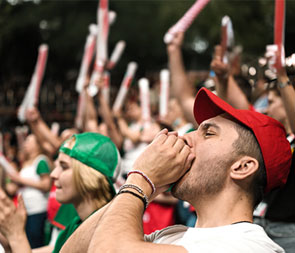 Fans at stadium cheering